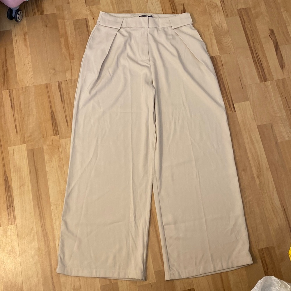 Beige wide leg dress pants